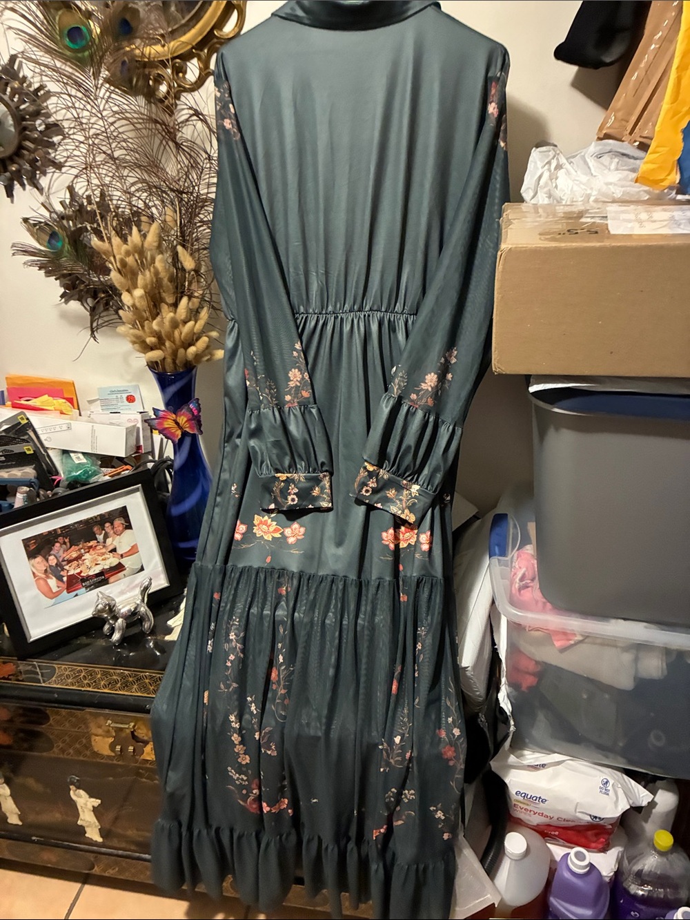 Floral Button-Front Maxi Dress in Dark Green - Picture 8 of 9